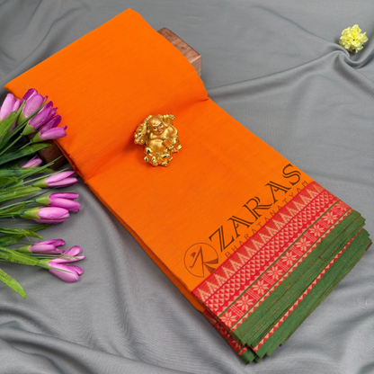 Bharatanatyam Dance Practice Saree - M Yellow with Green Temple Border (6 meter)
