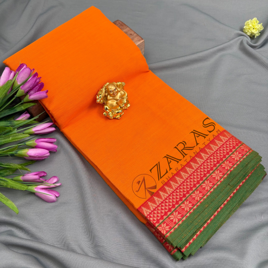 Bharatanatyam Dance Practice Saree - M Yellow with Green Temple Border (6 meter)