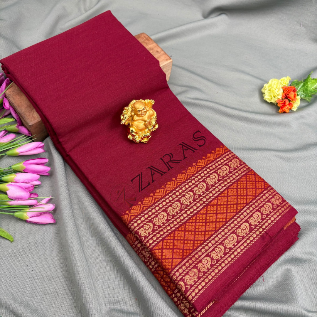Bharatanatyam Dance Practice Saree - Maroon with Gold Manga Border (6 meter)