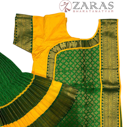 Bharatanatyam Dance Readymade Costume - M Yellow with Green Brocade Combination