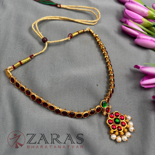 Bharatanatyam Dance Jewellery - Necklace Attigai Red Kemp Design
