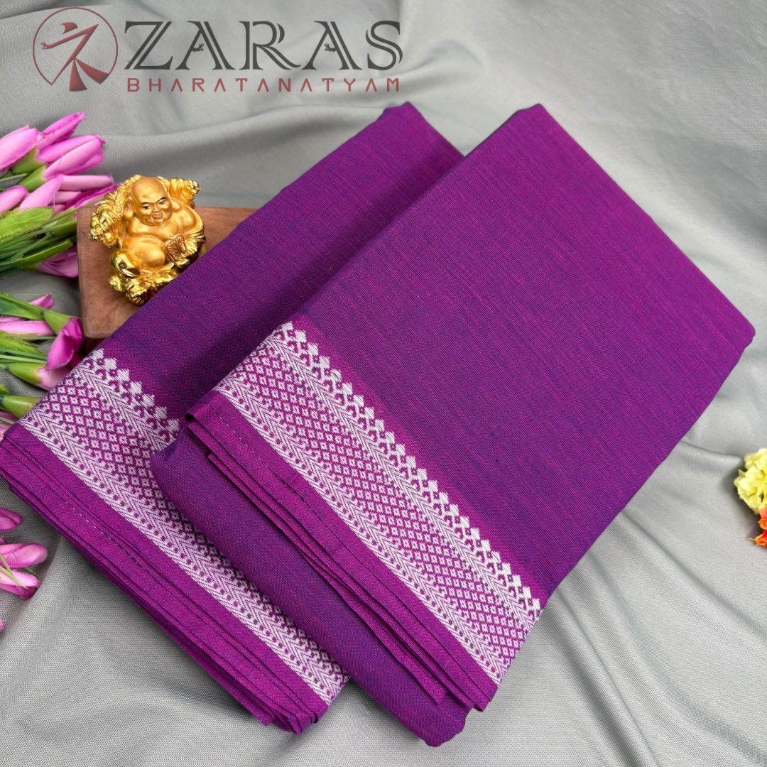 Bharatanatyam Dance Practice Saree - Purple with White Gopuram Diamond Border