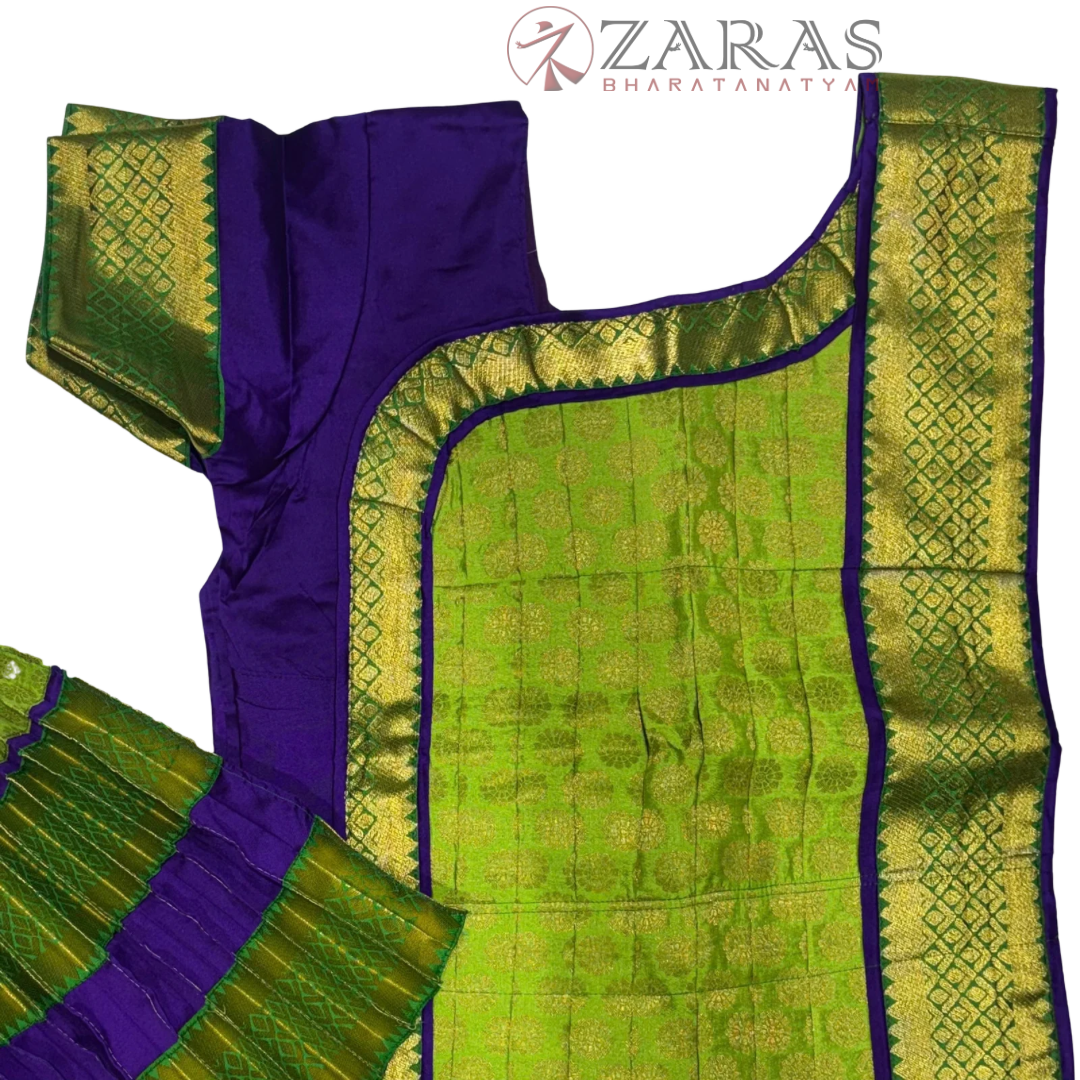 Bharatanatyam Dance Readymade Costume - Violet with L Green Brocade Combination