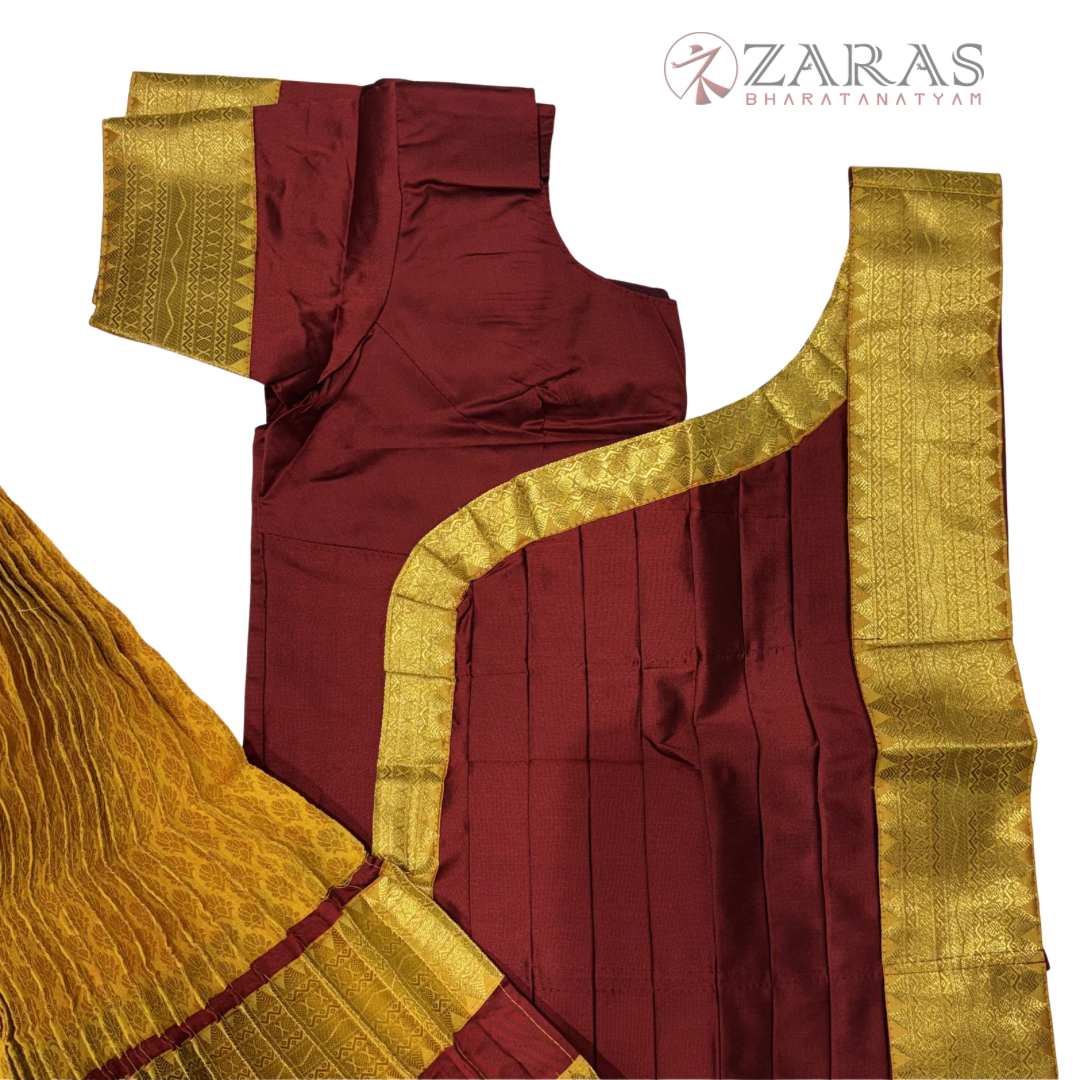 Kuchipudi Dance Readymade Costume - Maroon with M Yellow Brocade Combination