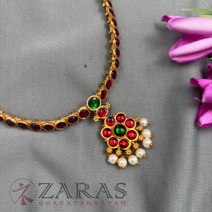 Bharatanatyam Dance Jewellery - Necklace Attigai Red Kemp Design