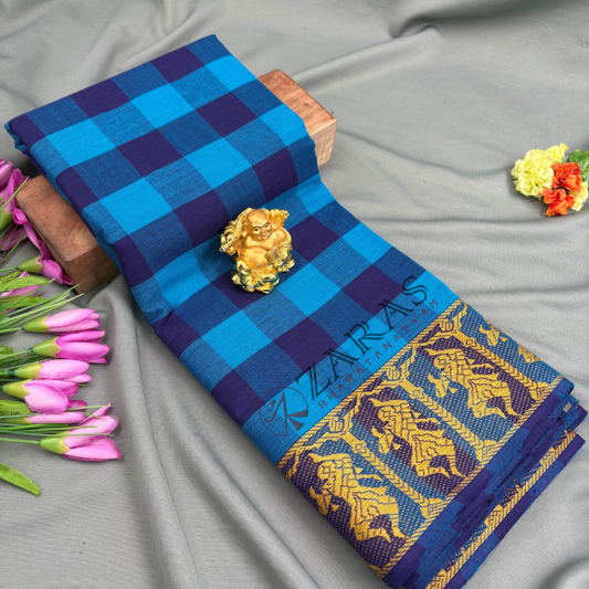 Bharatanatyam Dance Practice Saree - D Blue with Blue Checked Doll Border