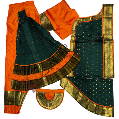 Bharatanatyam Dance Readymade Costume - Orange with D Green Dot Combination