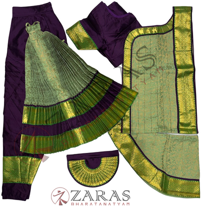 Bharatanatyam Dance Readymade Costume - Wine with Pista Green Brocade Combination