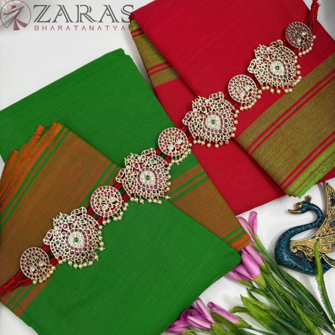 Bharatanatyam Dance Premium Jewellery - Peacock Leaf PG Kemp CS Hip Belt (Ottiyanam)
