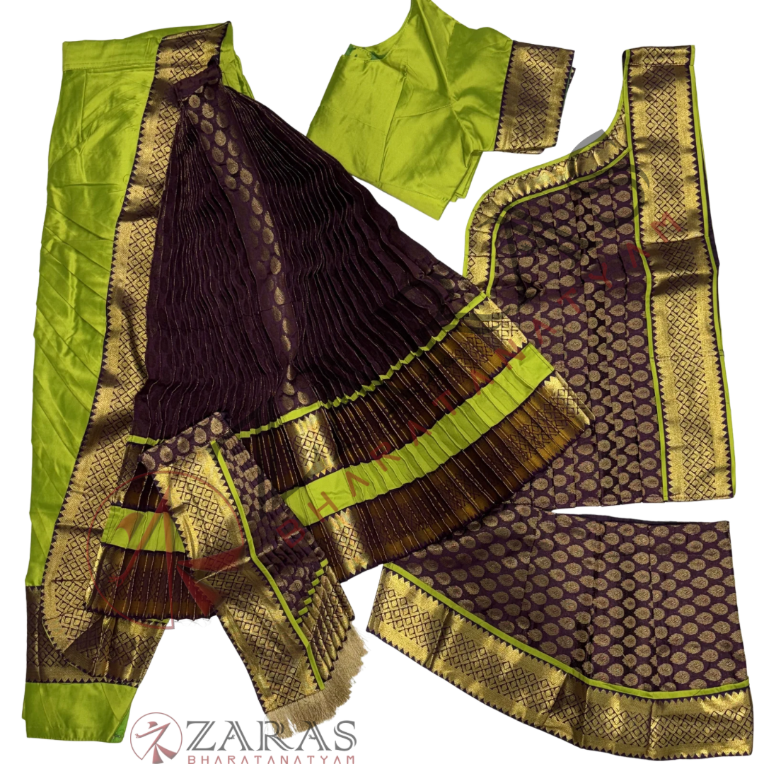Kuchipudi Dance Readymade Costume - Y Green with D Wine Brocade Combination
