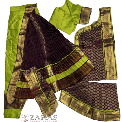 Kuchipudi Dance Readymade Costume - Y Green with D Wine Brocade Combination