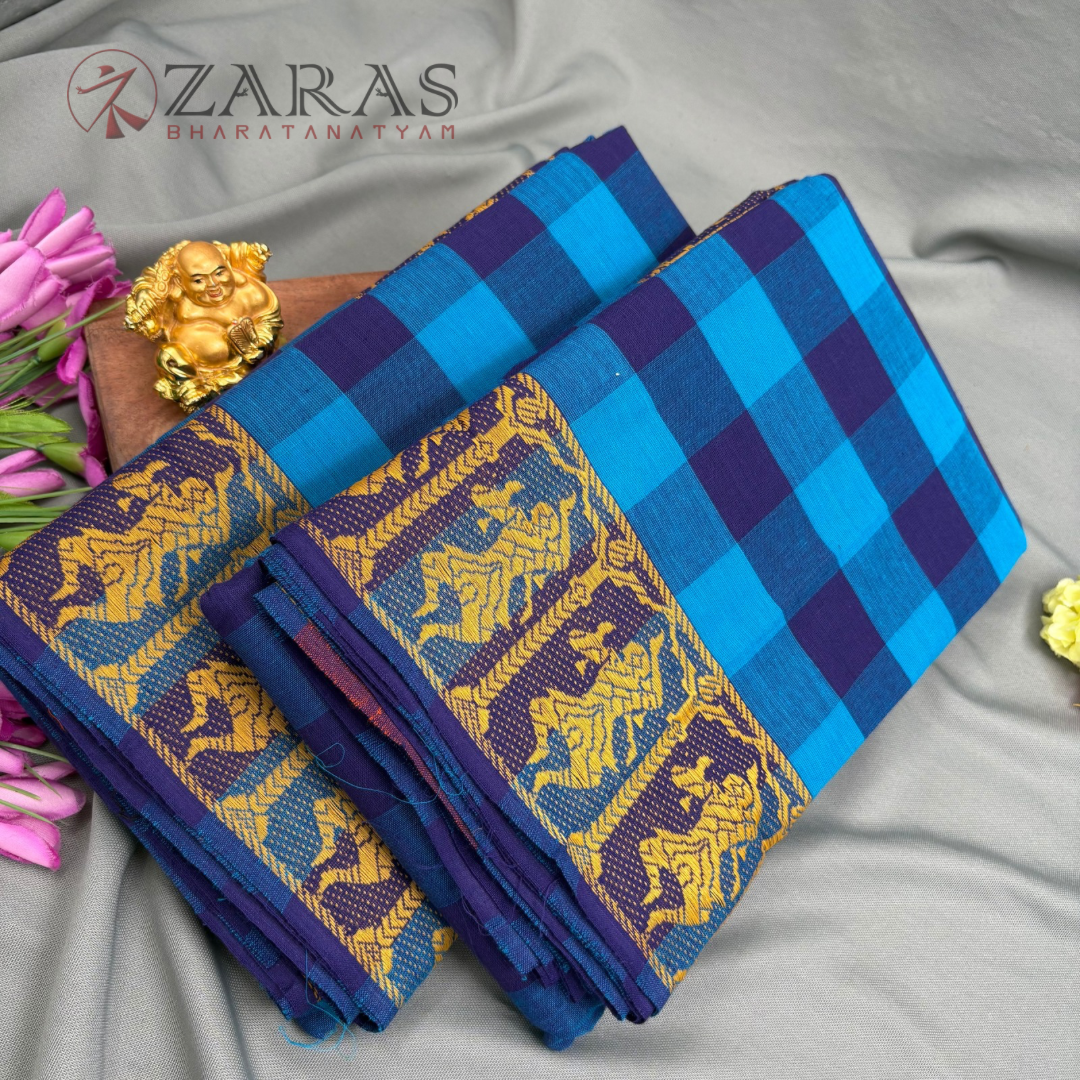 Bharatanatyam Dance Practice Saree - D Blue with Blue Checked Doll Border