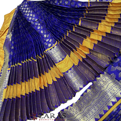 Kuchipudi Dance Readymade Costume - Musted Yellow with Violet Brocade Combination