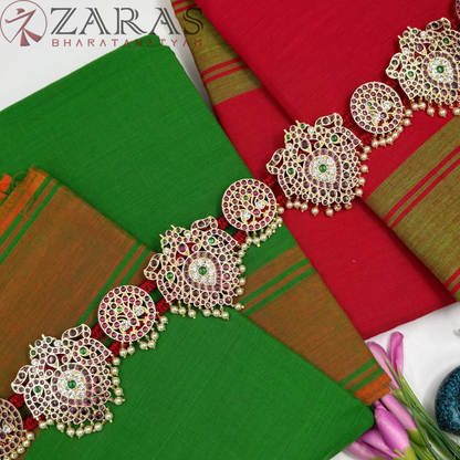 Bharatanatyam Dance Premium Jewellery - Peacock Leaf PG Kemp CS Hip Belt (Ottiyanam)