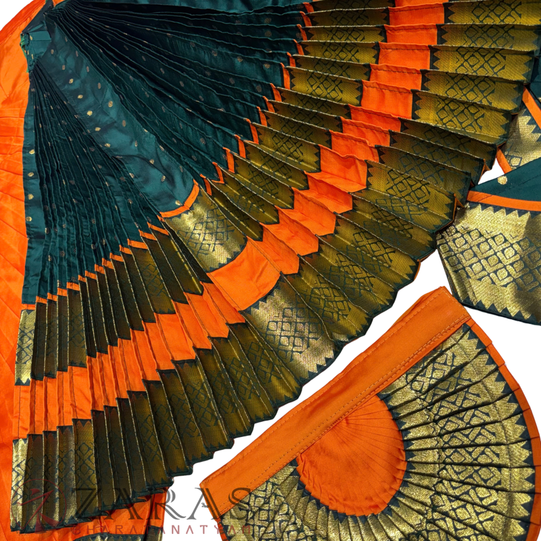 Bharatanatyam Dance Readymade Costume - Orange with D Green Dot Combination