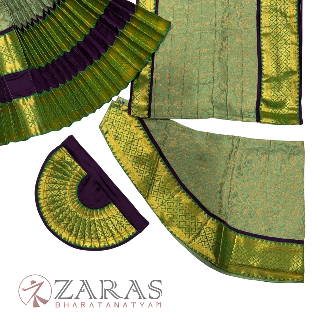 Bharatanatyam Dance Readymade Costume - Wine with Pista Green Brocade Combination