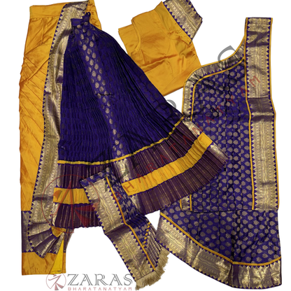 Kuchipudi Dance Readymade Costume - Musted Yellow with Violet Brocade Combination