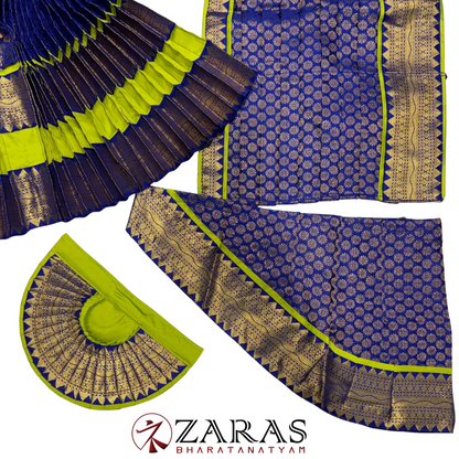 Bharatanatyam Dance Costume Readymade - Y Green with Blue Brocade