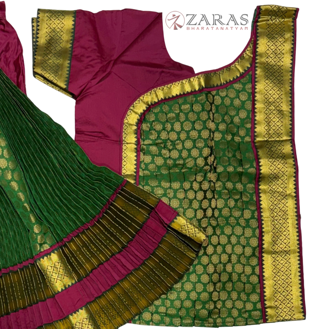 Bharatanatyam Dance Readymade Costume - Maroon with Dark Green Brocade Combination