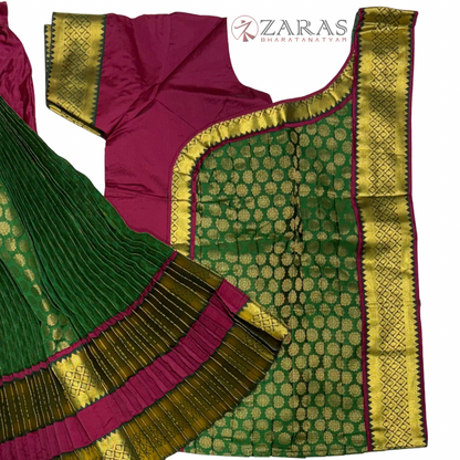 Bharatanatyam Dance Readymade Costume - Maroon with Dark Green Brocade Combination