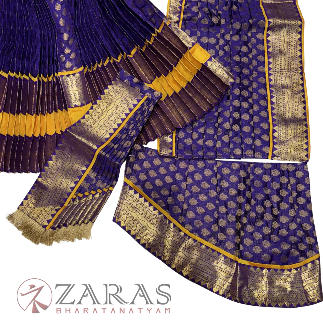 Kuchipudi Dance Readymade Costume - Musted Yellow with Violet Brocade Combination