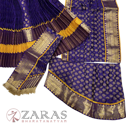 Kuchipudi Dance Readymade Costume - Musted Yellow with Violet Brocade Combination