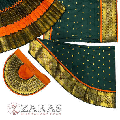 Bharatanatyam Dance Readymade Costume - Orange with D Green Dot Combination