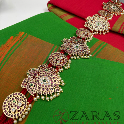Bharatanatyam Dance Premium Jewellery - Peacock Leaf PG Kemp CS Hip Belt (Ottiyanam)