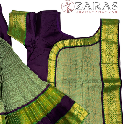 Bharatanatyam Dance Readymade Costume - Wine with Pista Green Brocade Combination