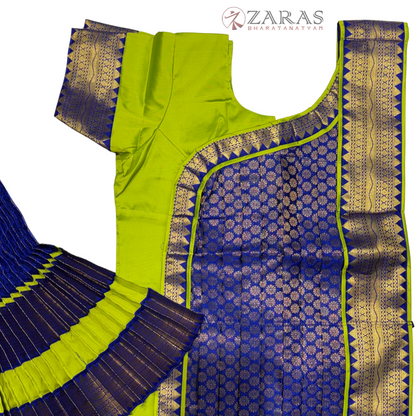 Bharatanatyam Dance Costume Readymade - Y Green with Blue Brocade