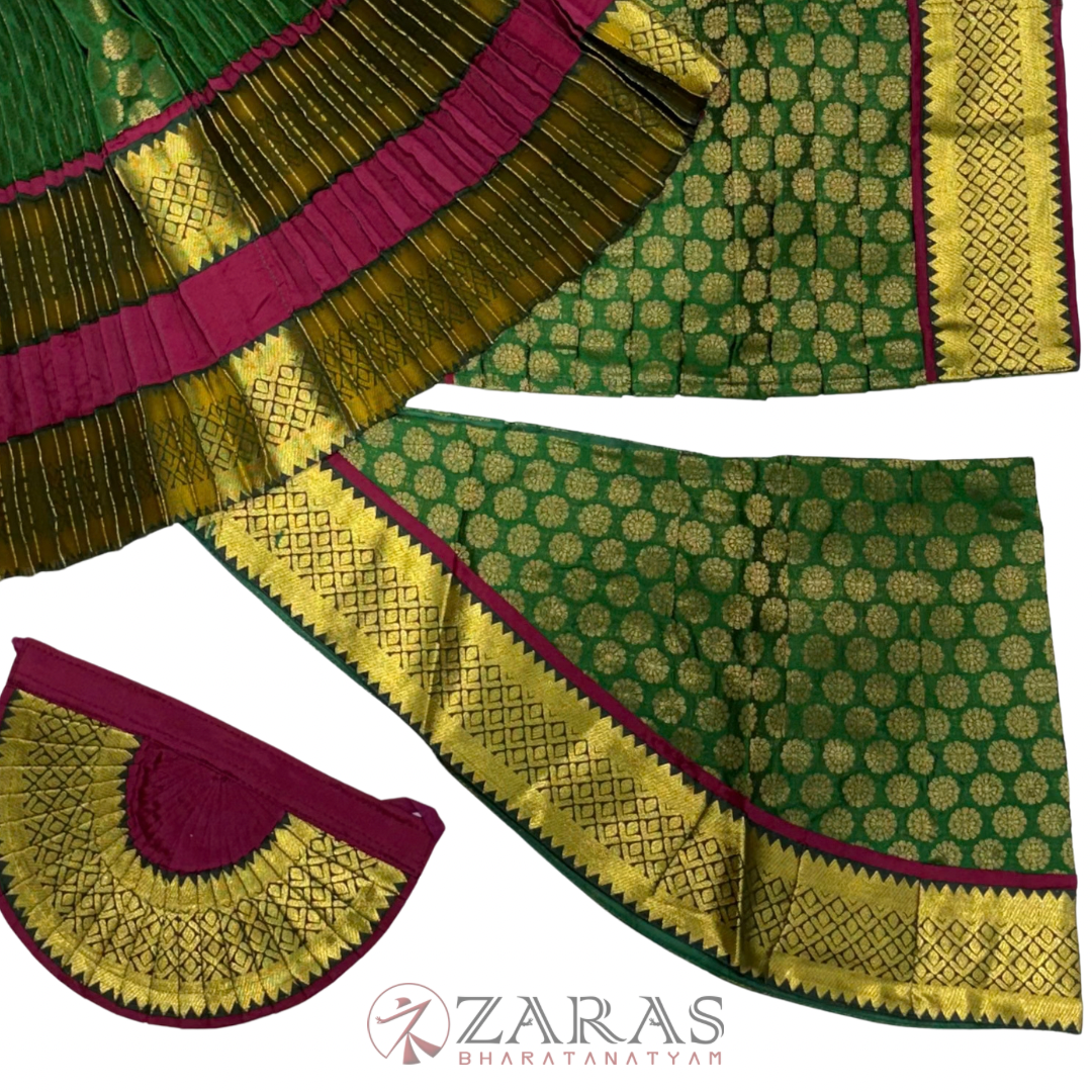 Bharatanatyam Dance Readymade Costume - Maroon with Dark Green Brocade Combination