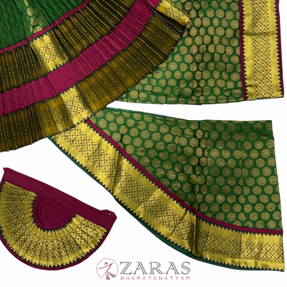 Bharatanatyam Dance Readymade Costume - Maroon with Dark Green Brocade Combination