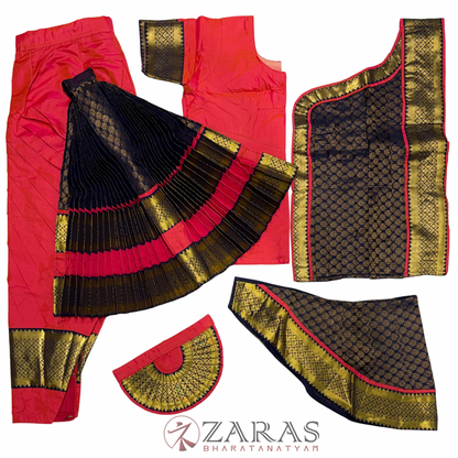 Bharatanatyam Dance Readymade Costume - Peach Pink with Navy Blue Brocade Combination