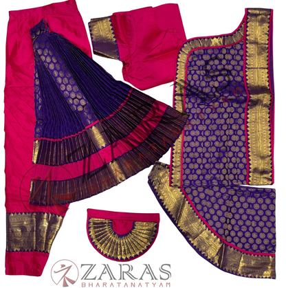 Bharatanatyam Dance Readymade Costume - Pink with Violet Brocade Combination