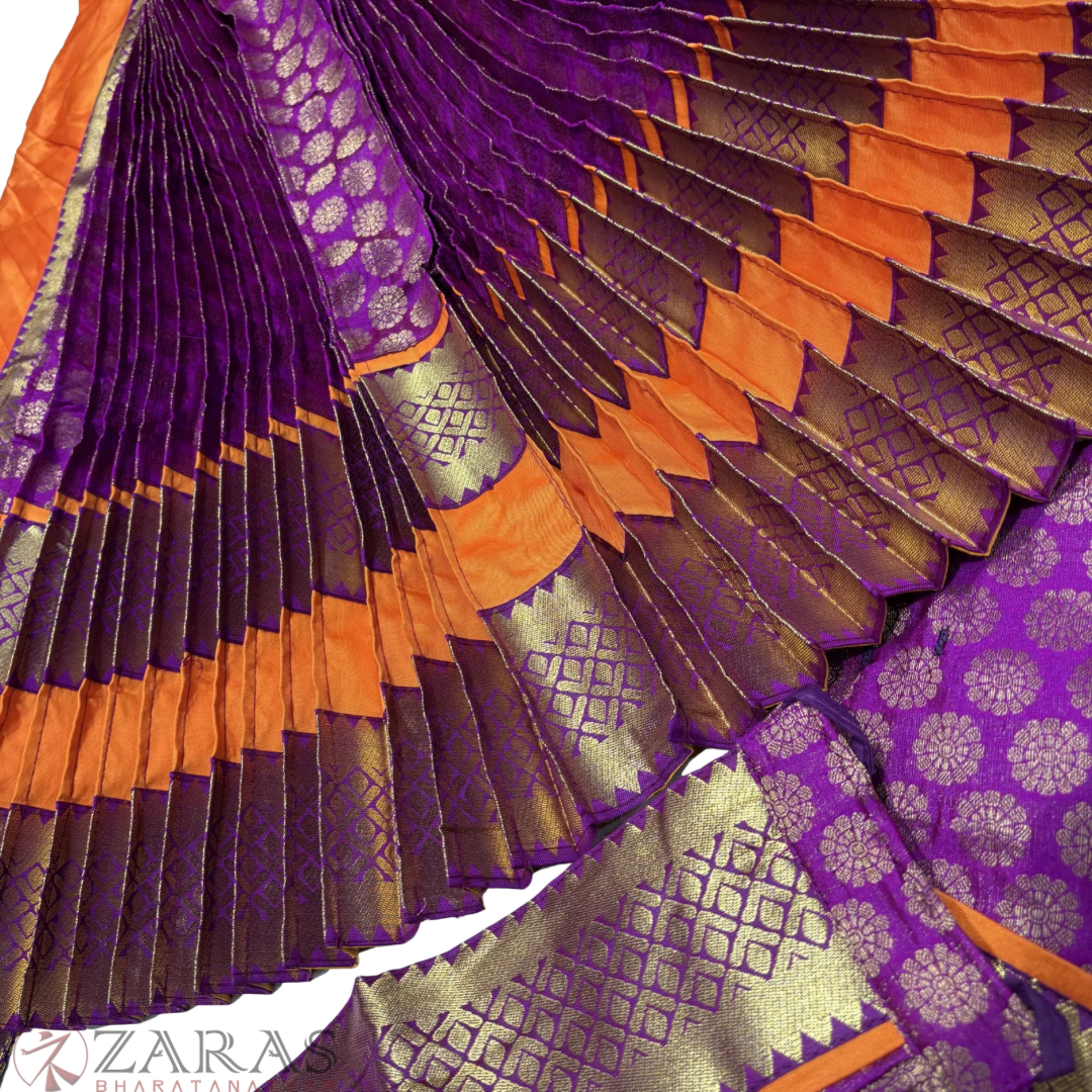Kuchipudi Dance Readymade Costume - Orange with Purple Brocade Combination