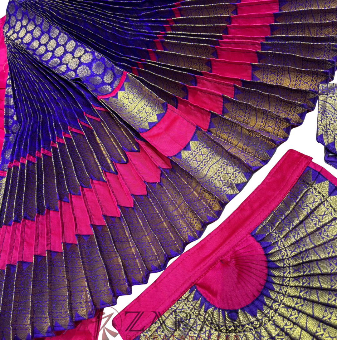Bharatanatyam Dance Readymade Costume - Pink with Violet Brocade Combination