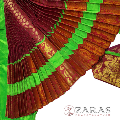 Bharatanatyam Dance Costume Readymade - Light Green with Maroon Brocade