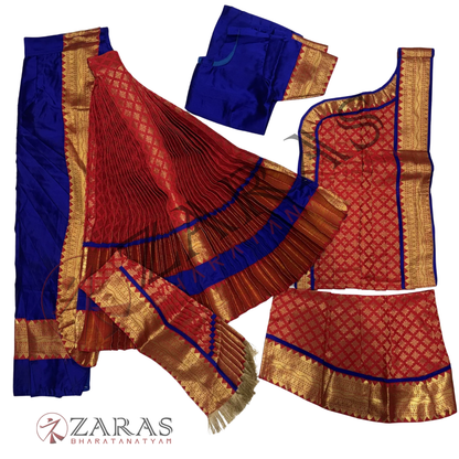 Kuchipudi Dance Readymade Costume - Blue with Red Brocade Combination