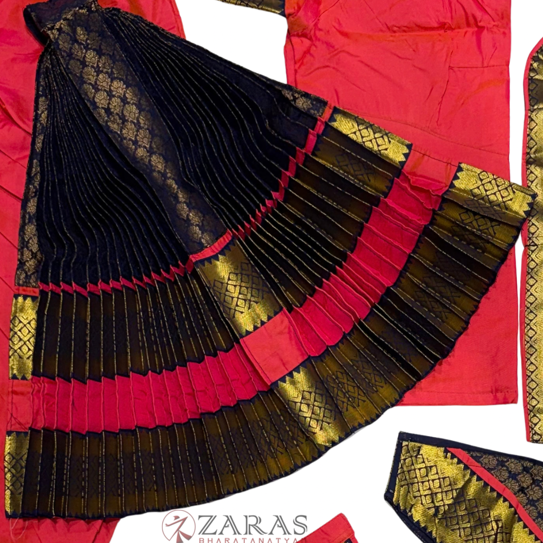 Bharatanatyam Dance Readymade Costume - Peach Pink with Navy Blue Brocade Combination