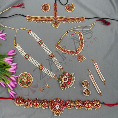 Bharatanatyam Dance Jewellery - V & Leaf Full Set RG Kemp CG