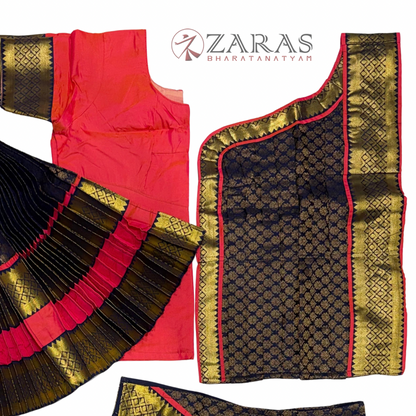 Bharatanatyam Dance Readymade Costume - Peach Pink with Navy Blue Brocade Combination
