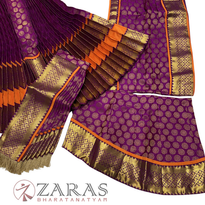 Kuchipudi Dance Readymade Costume - Orange with Purple Brocade Combination