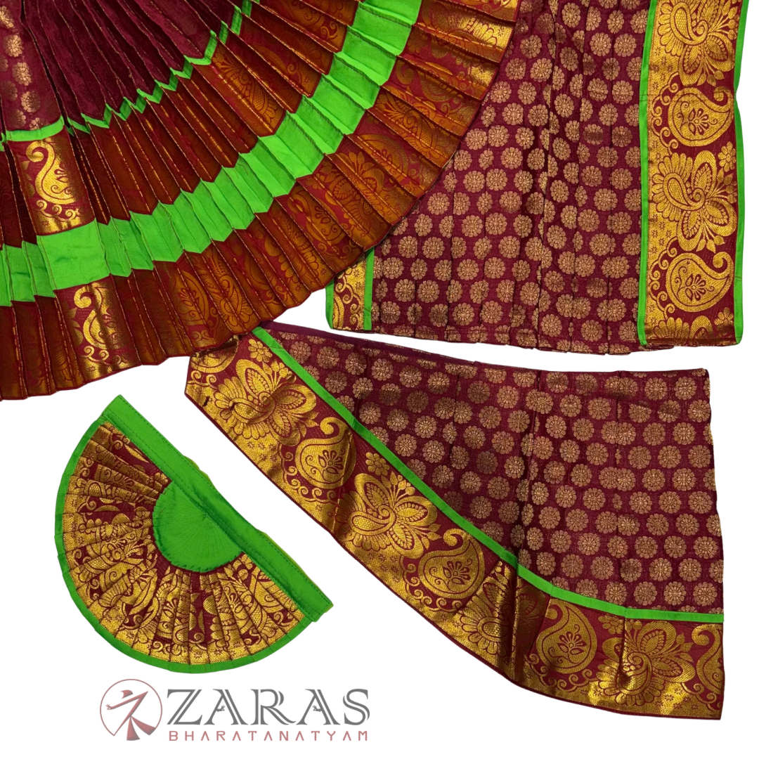 Bharatanatyam Dance Costume Readymade - Light Green with Maroon Brocade