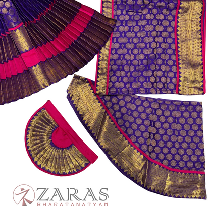 Bharatanatyam Dance Readymade Costume - Pink with Violet Brocade Combination