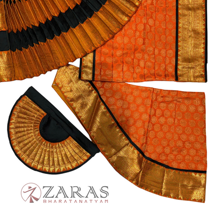 Bharatanatyam Dance Readymade Costume - Bottle Green with Orange Brocade Combination