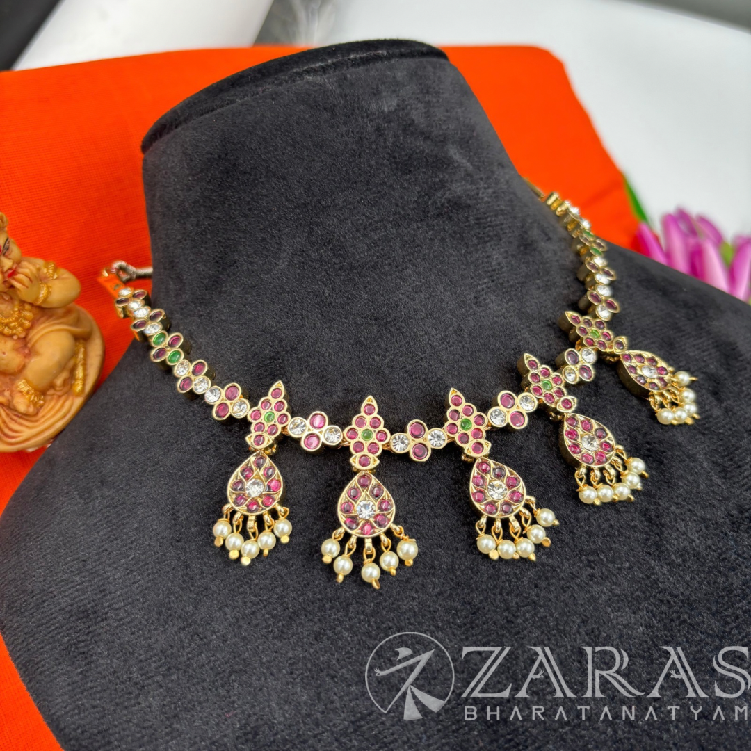 Bharatanatyam Dance Premium Jewellery - Thilagam & Fl Necklace PG Kemp Beads