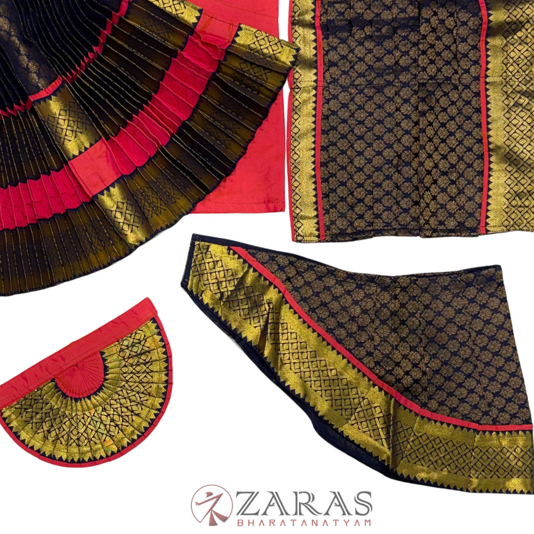 Bharatanatyam Dance Readymade Costume - Peach Pink with Navy Blue Brocade Combination