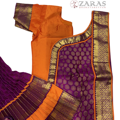 Kuchipudi Dance Readymade Costume - Orange with Purple Brocade Combination