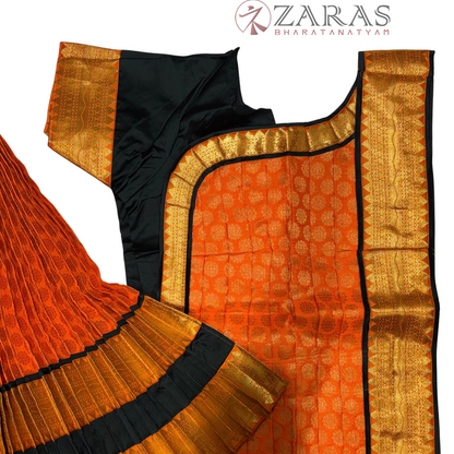 Bharatanatyam Dance Readymade Costume - Bottle Green with Orange Brocade Combination