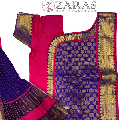 Bharatanatyam Dance Readymade Costume - Pink with Violet Brocade Combination